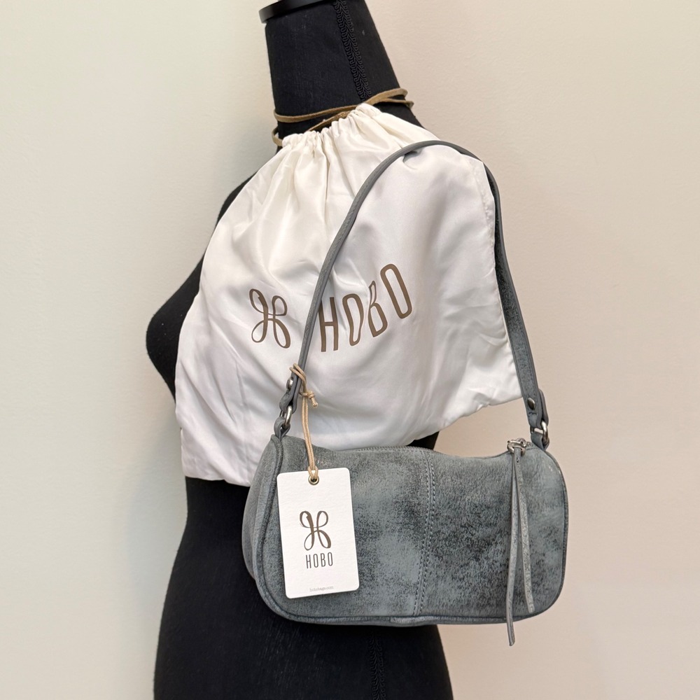 NEW HOBO Autry Small Shoulder Bag Grey Buffed Hide Leather Vintage Inspired
